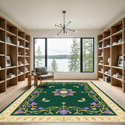 Emerald Green Floral Garden Medallion Rug