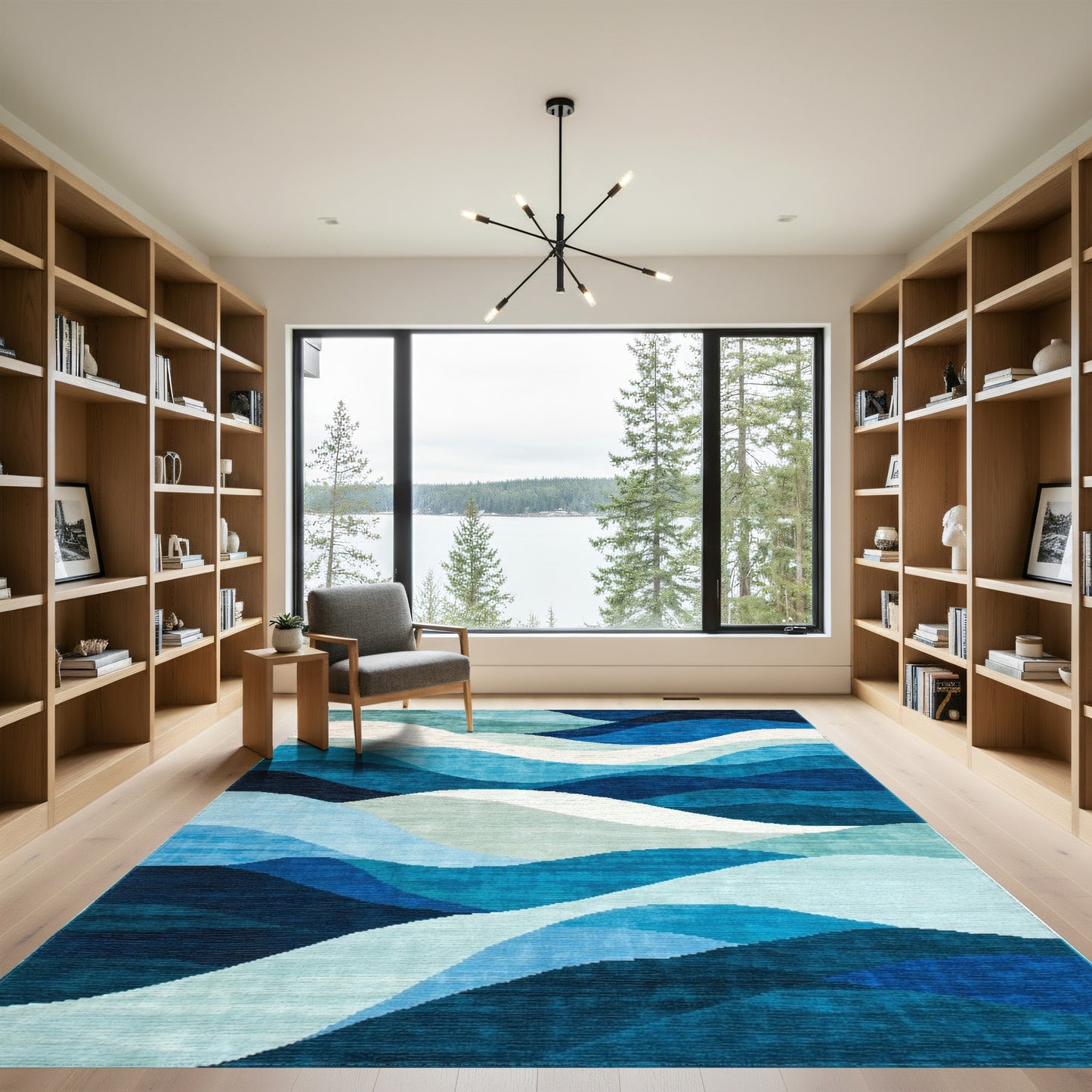Teal Navy Layered Waves Rug
