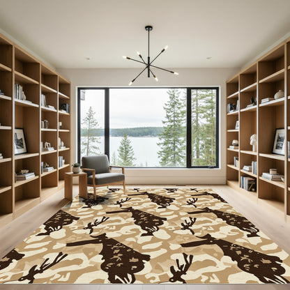 Earthy Camo Deer Silhouette Rug