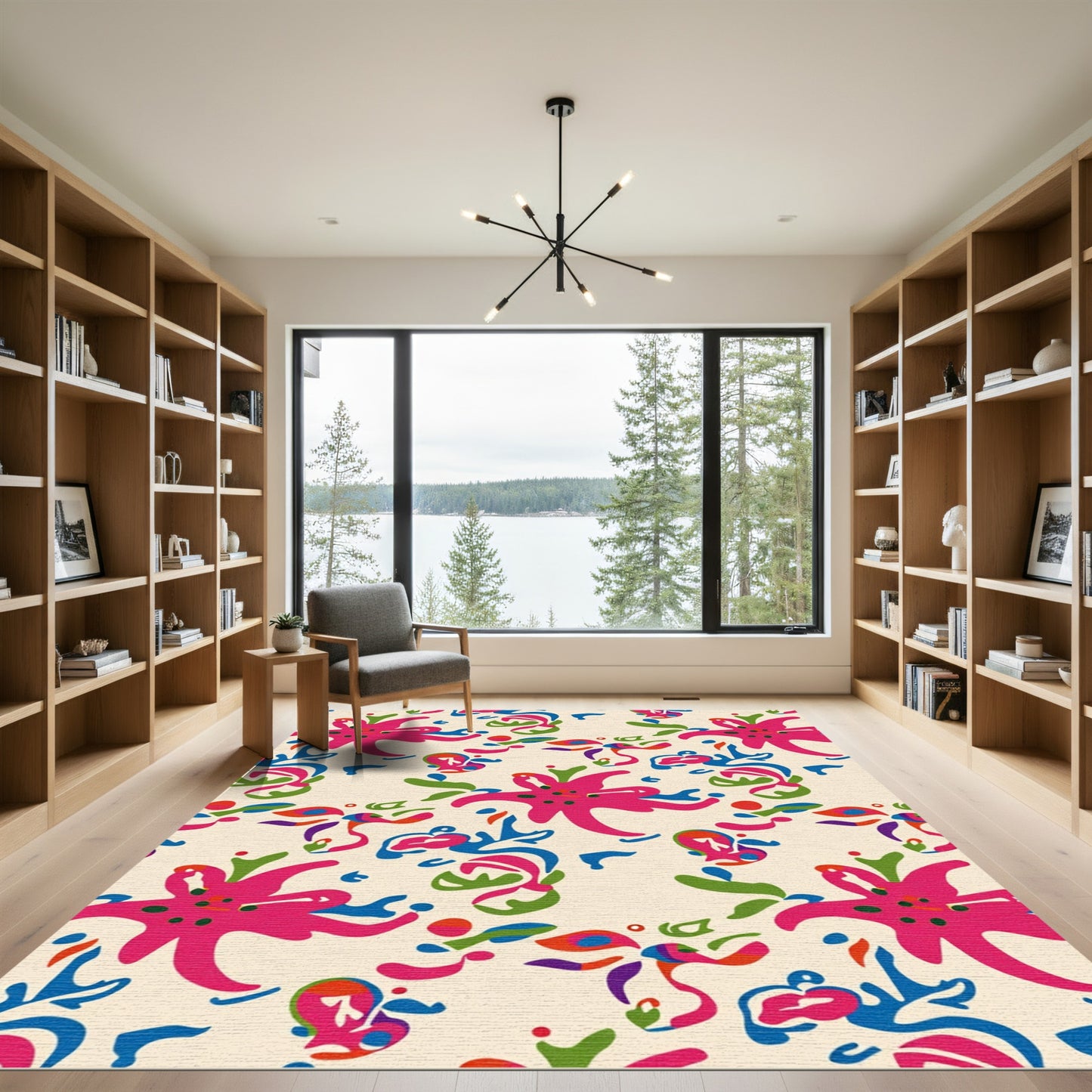 Abstract Pink Blue Green Multi Floral Rug