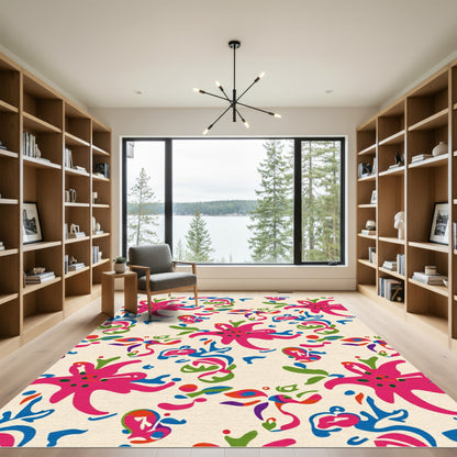 Abstract Pink Blue Green Multi Floral Rug