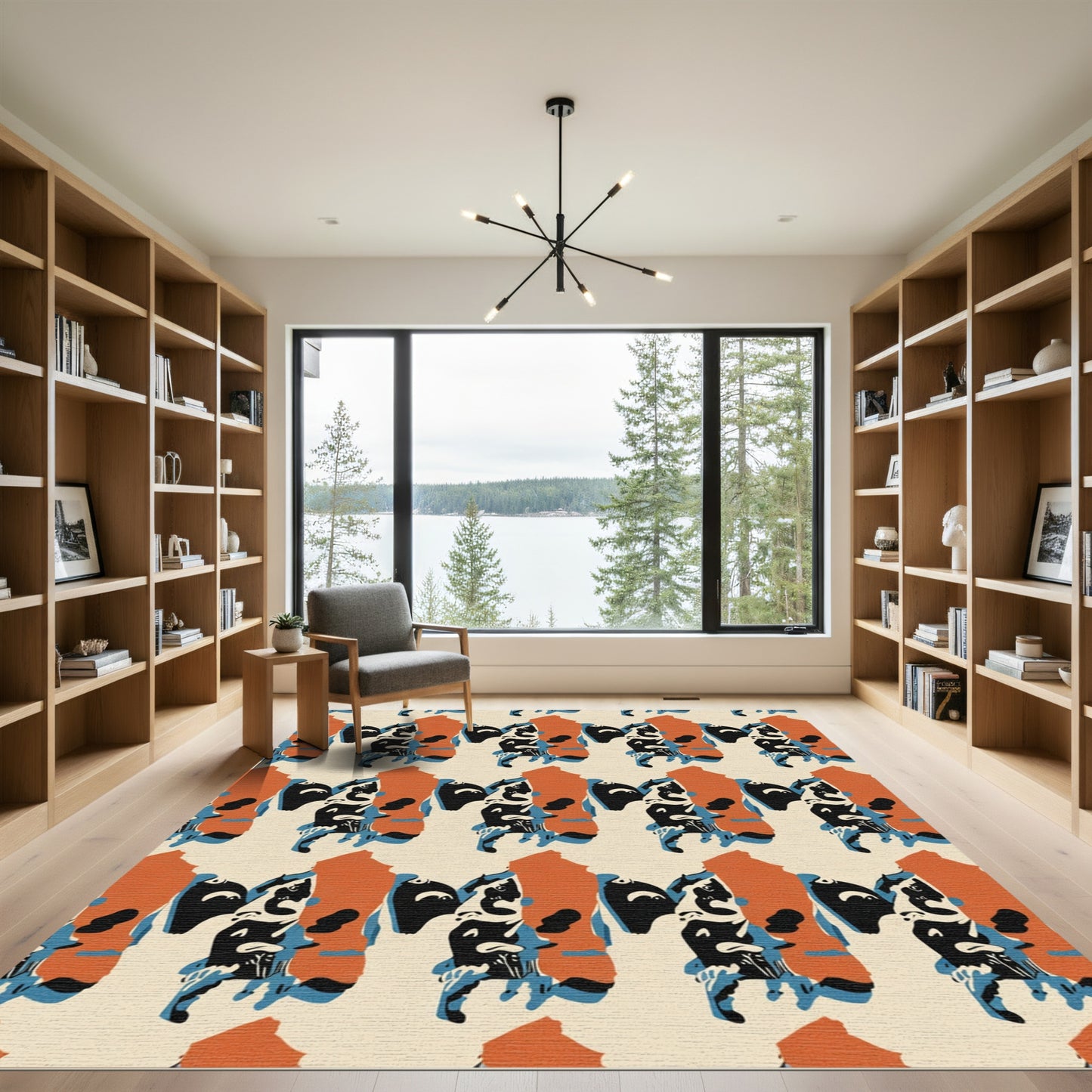 Terracotta Blue Black Abstract Figure Rug