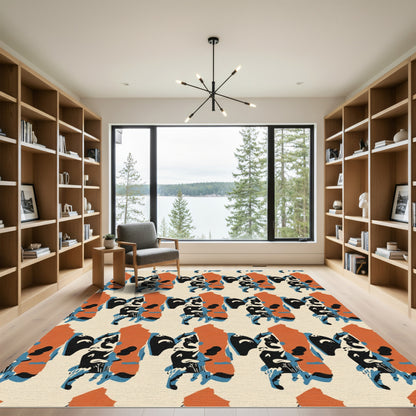 Terracotta Blue Black Abstract Figure Rug