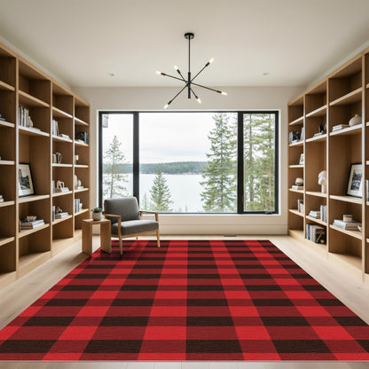 Bold Red Square Interlocking Check Rug