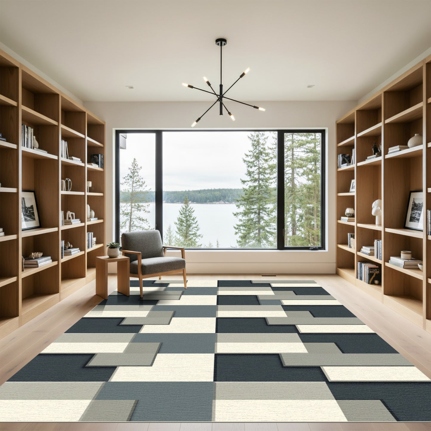 Modern Geometric Blocks Slate Grey Rug
