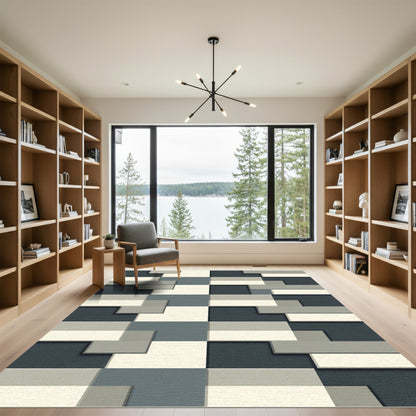 Modern Geometric Blocks Slate Grey Rug