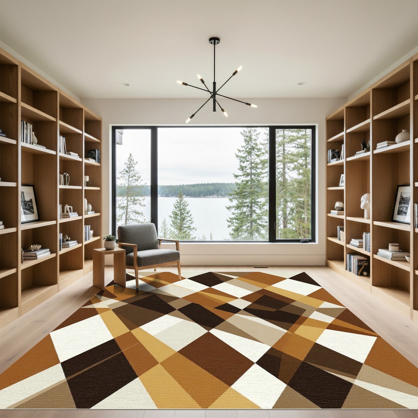 Modern Brown Diamond Geometric Composition Rug