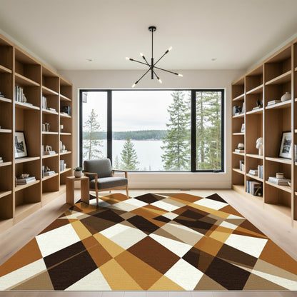 Modern Brown Diamond Geometric Composition Rug