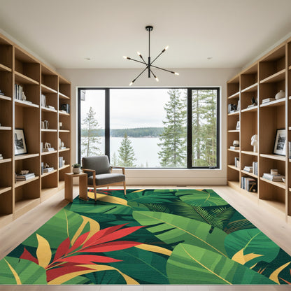 Vibrant Tropical Leaf Forest Rug