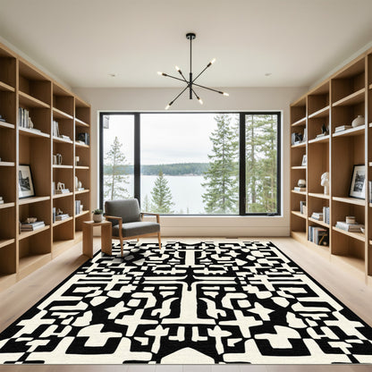 Bold Black IvoryAbstract Block Rug