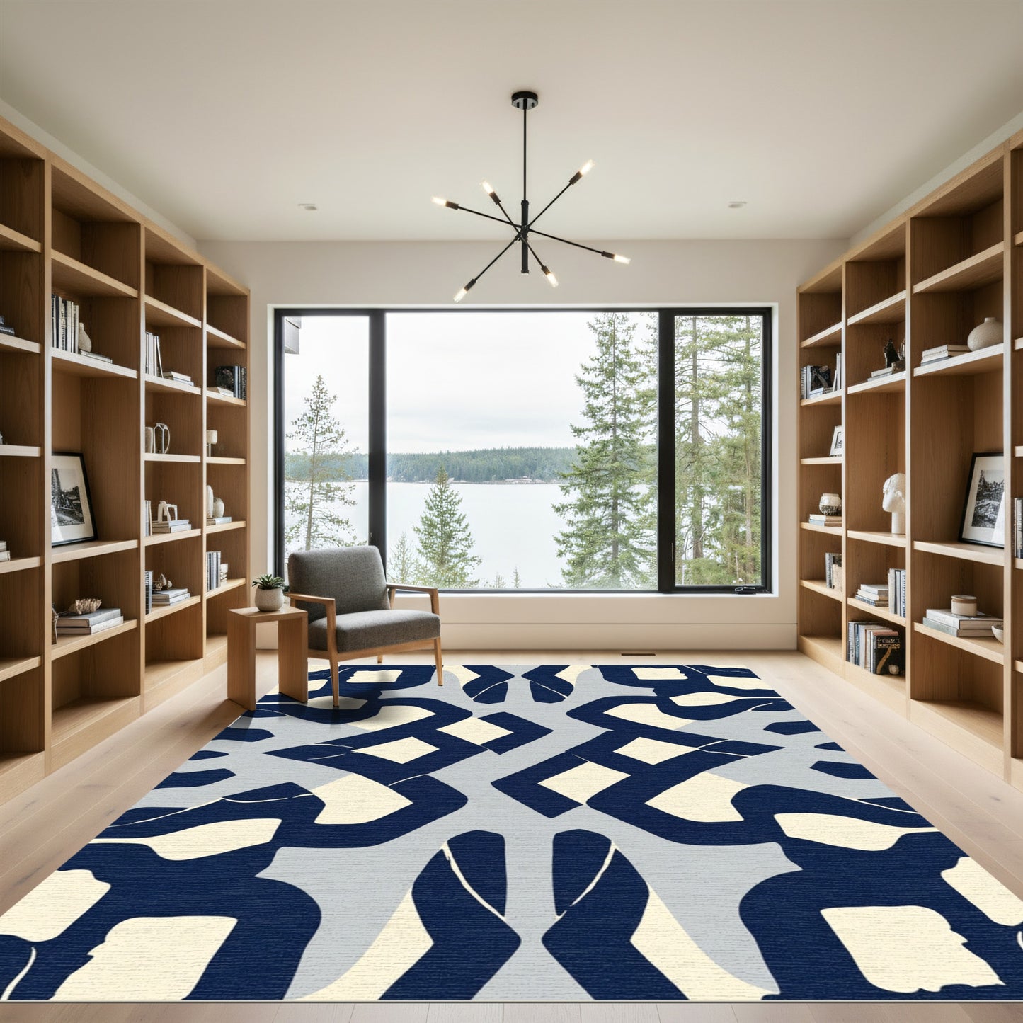Navy Cream Abstract Interlocking Blocks Rug