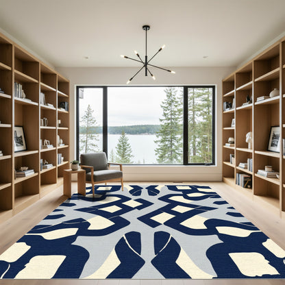 Navy Cream Abstract Interlocking Blocks Rug