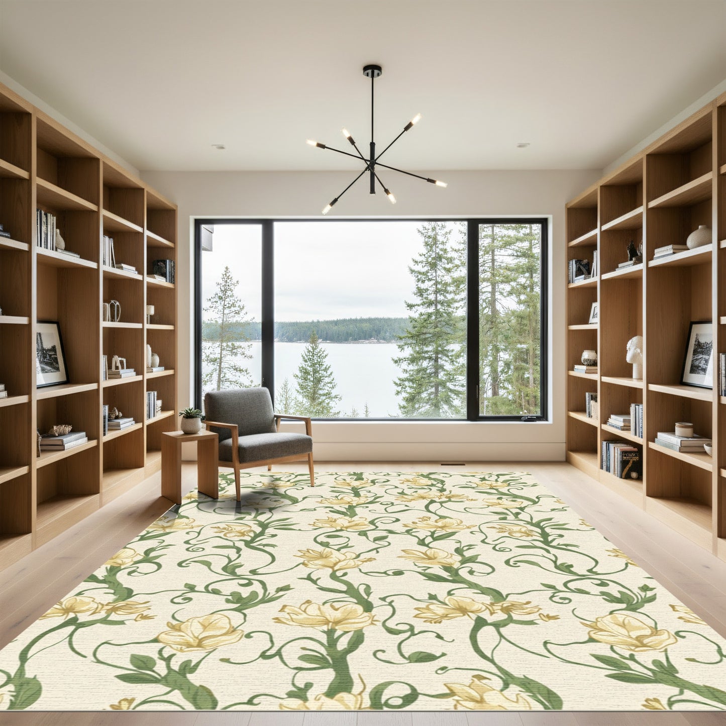 Oatmeal Cream Floral Vine Rug