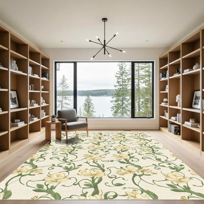 Oatmeal Cream Floral Vine Rug