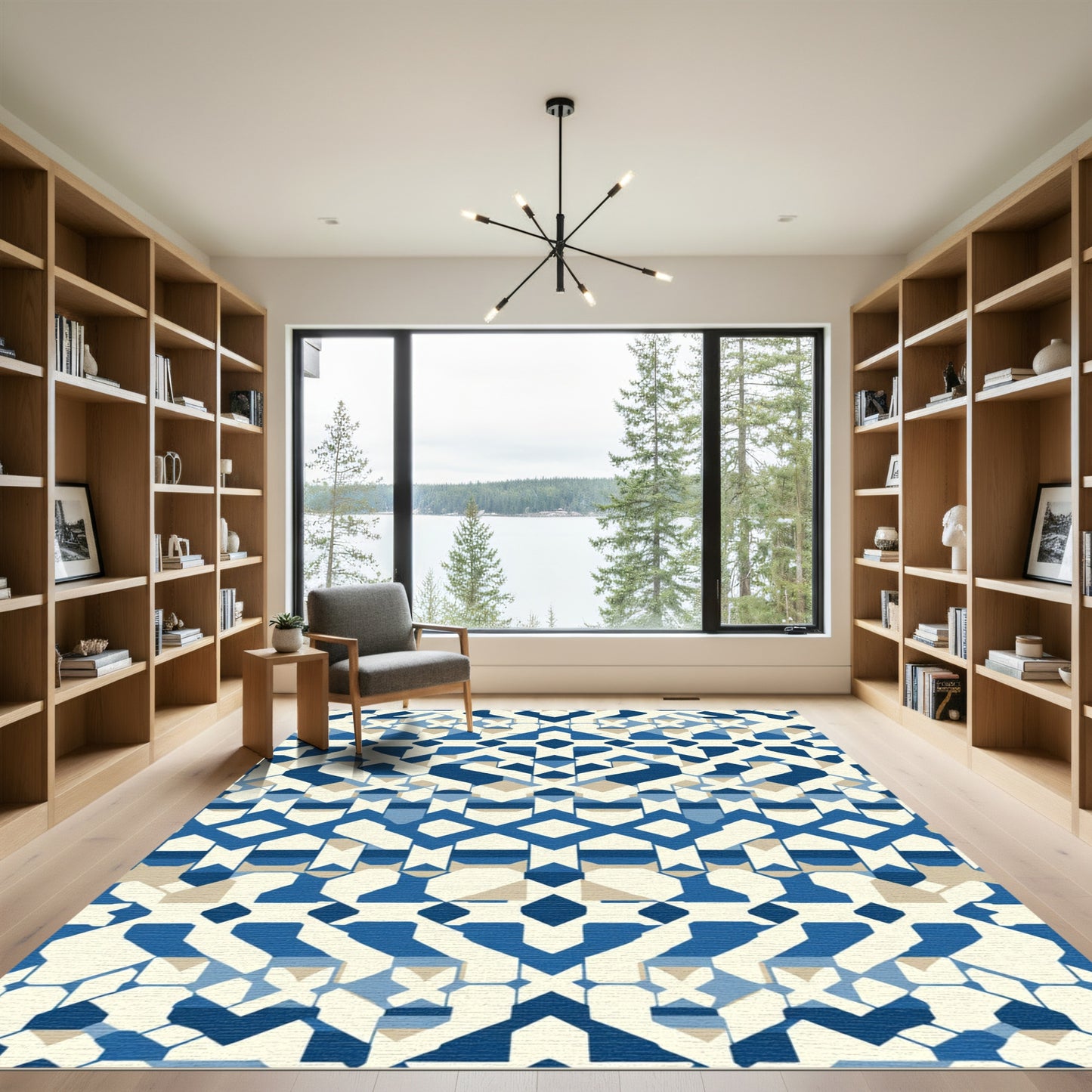 Geometric Blue Ivory Lattice Rug