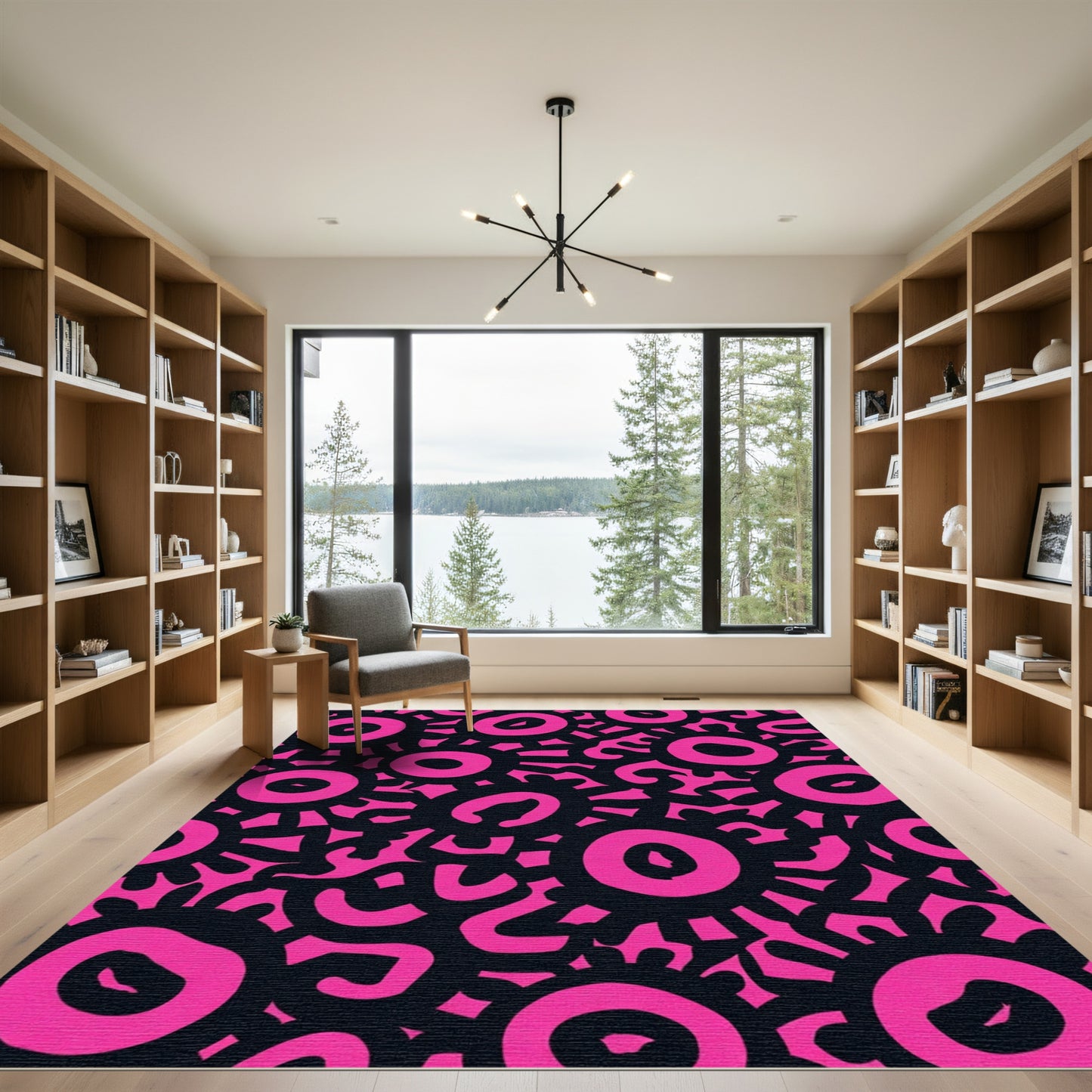 Vivid Pink Sunburst Blob Collage Rug