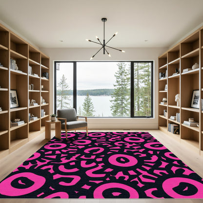 Vivid Pink Sunburst Blob Collage Rug