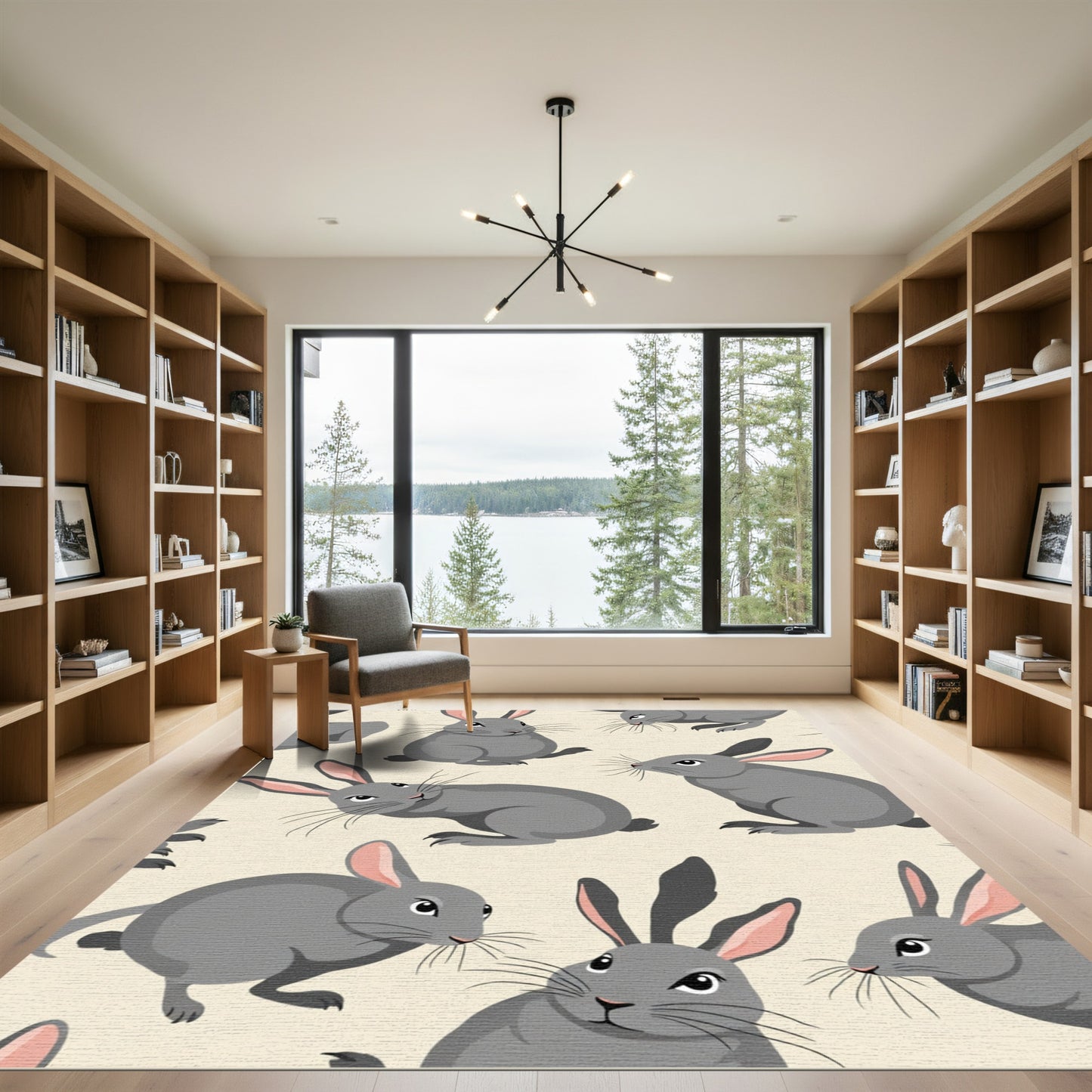 Gray Bunnies Playful All Over Rug