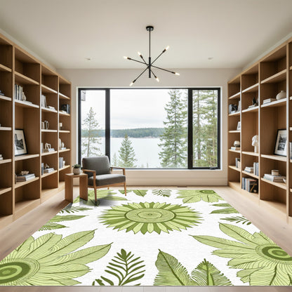 Green Floral Medallion Leafy Border Rug