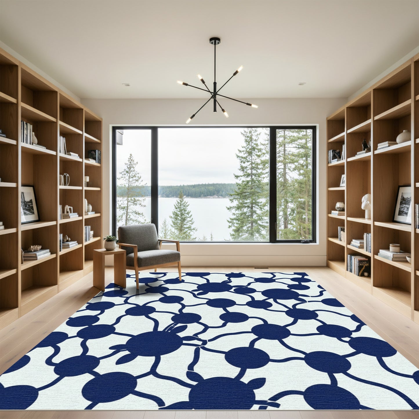 Indigo Circles Network Art Rug