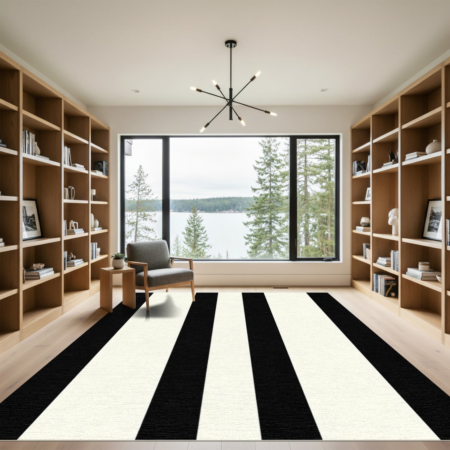 Bold Black Cream Vertical Stripe Rug