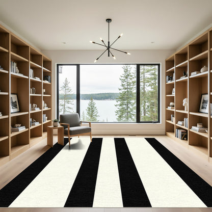 Bold Black Cream Vertical Stripe Rug