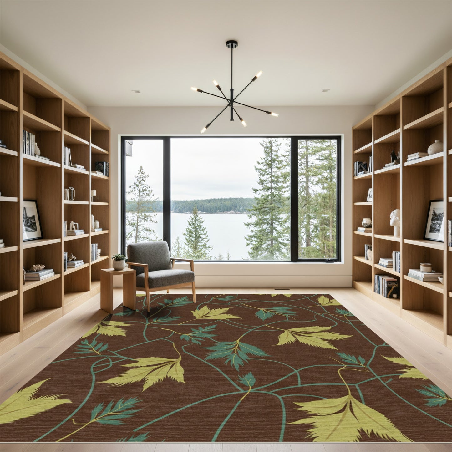 Brown Forest Green Leaf Vine Rug
