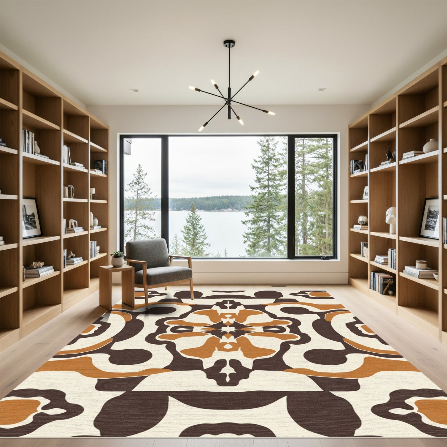 Earthy Mid Century Abstract Mandala Rug
