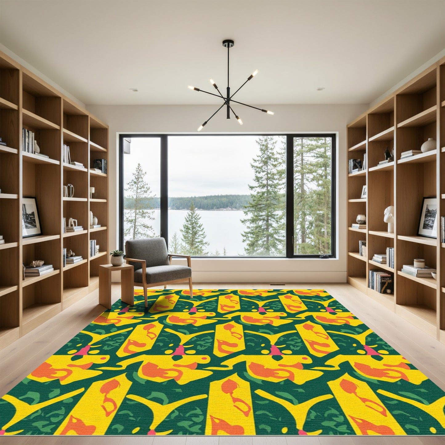Golden Yellow Abstract Organic Forms Rug