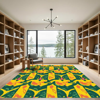 Golden Yellow Abstract Organic Forms Rug