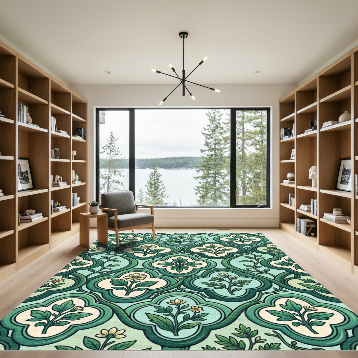 Green Floral Trellis Blossom Rug