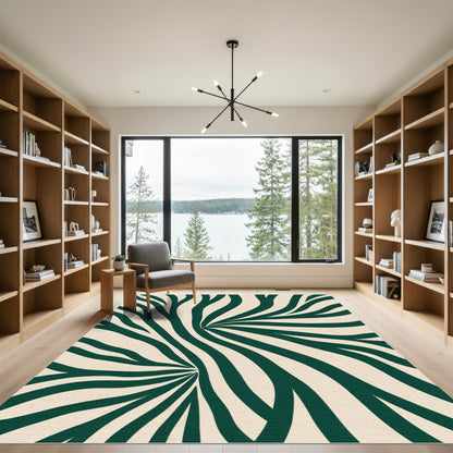 Dark Green Cream Swirl Rug