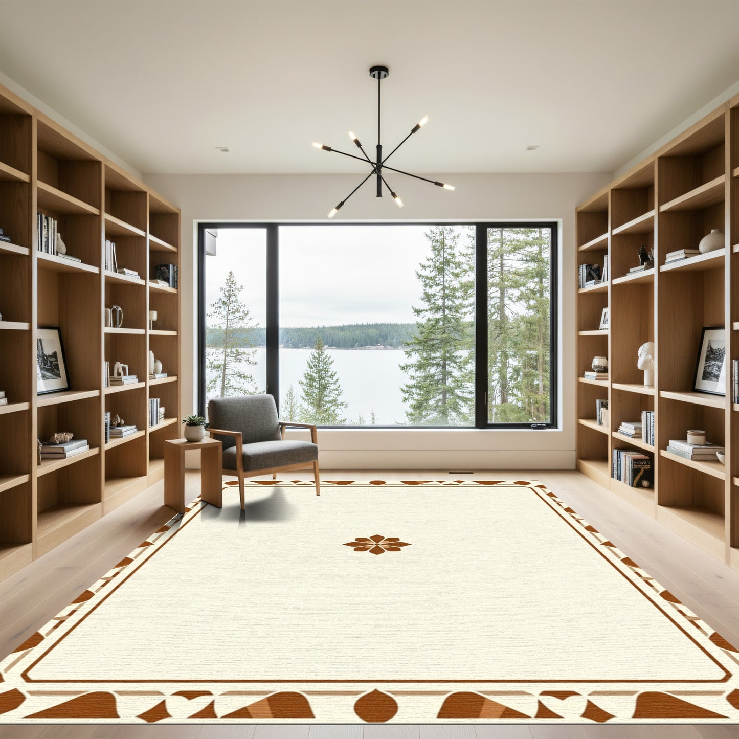 Brown Floral Medallion Bordered Frame Rug