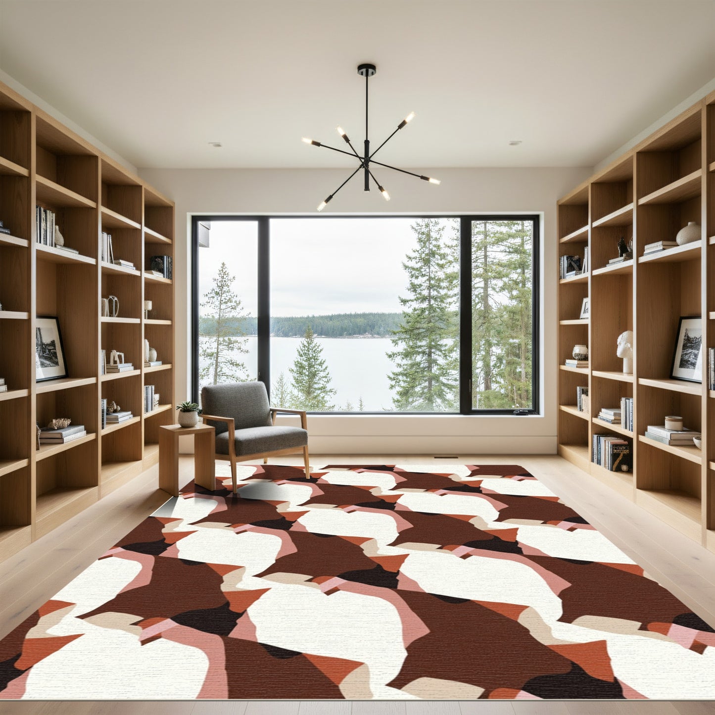 Abstract Earthy Tone Interlocking Shapes Rug