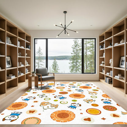 Whimsical Cartoon Dog Oranges Medallions Rug