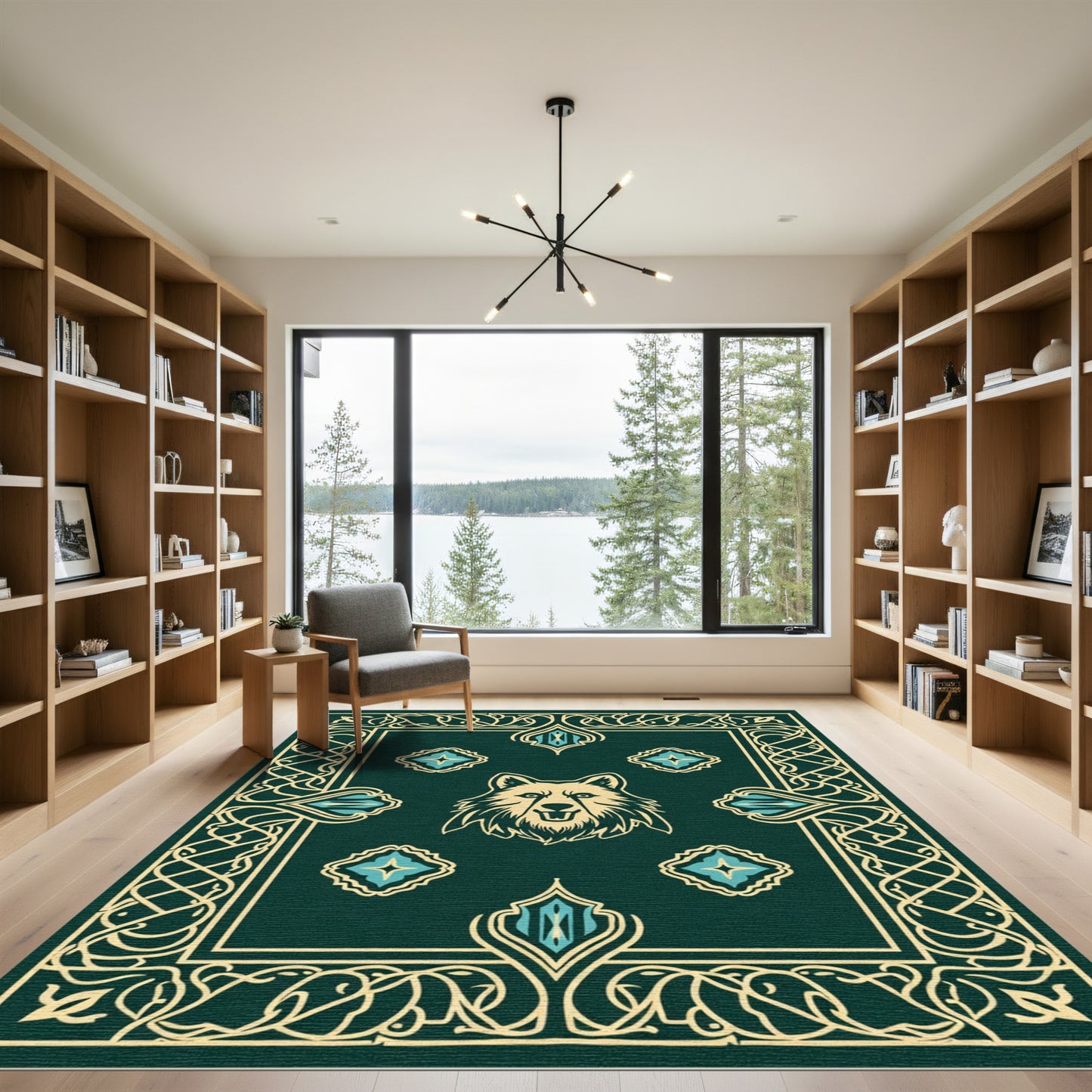 Emerald Wolf Crest Tribal Rug