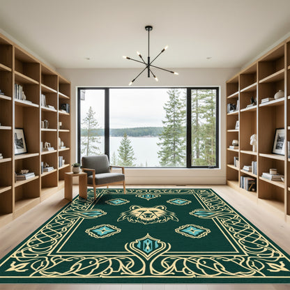 Emerald Wolf Crest Tribal Rug