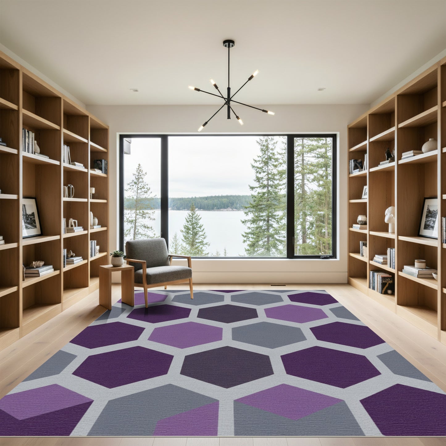 Modern Purple Gray Hexagon Grid Rug