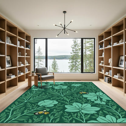 Emerald Green Floral Butterfly Meadow Rug