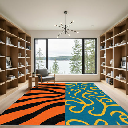 Orange Black Tiger Swirl Blue Rug