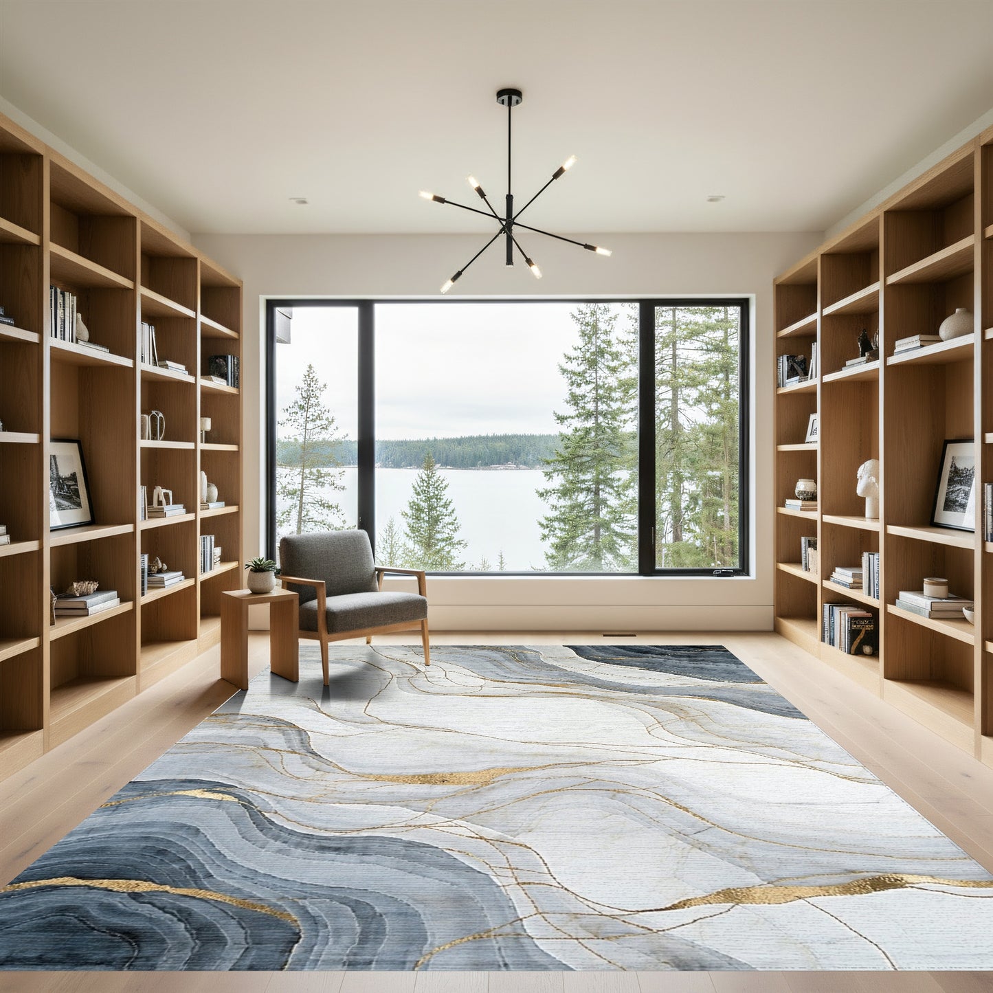 Gray Gold Veined Wave Rug