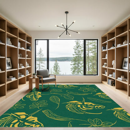 Emerald Green Yellow Leafy Creature Rug