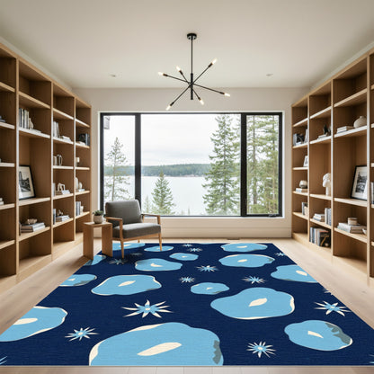 Light Blue Organic Starburst Navy Rug