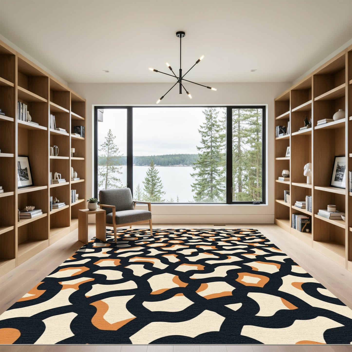 Cream Black Orange Organic Cells Rug