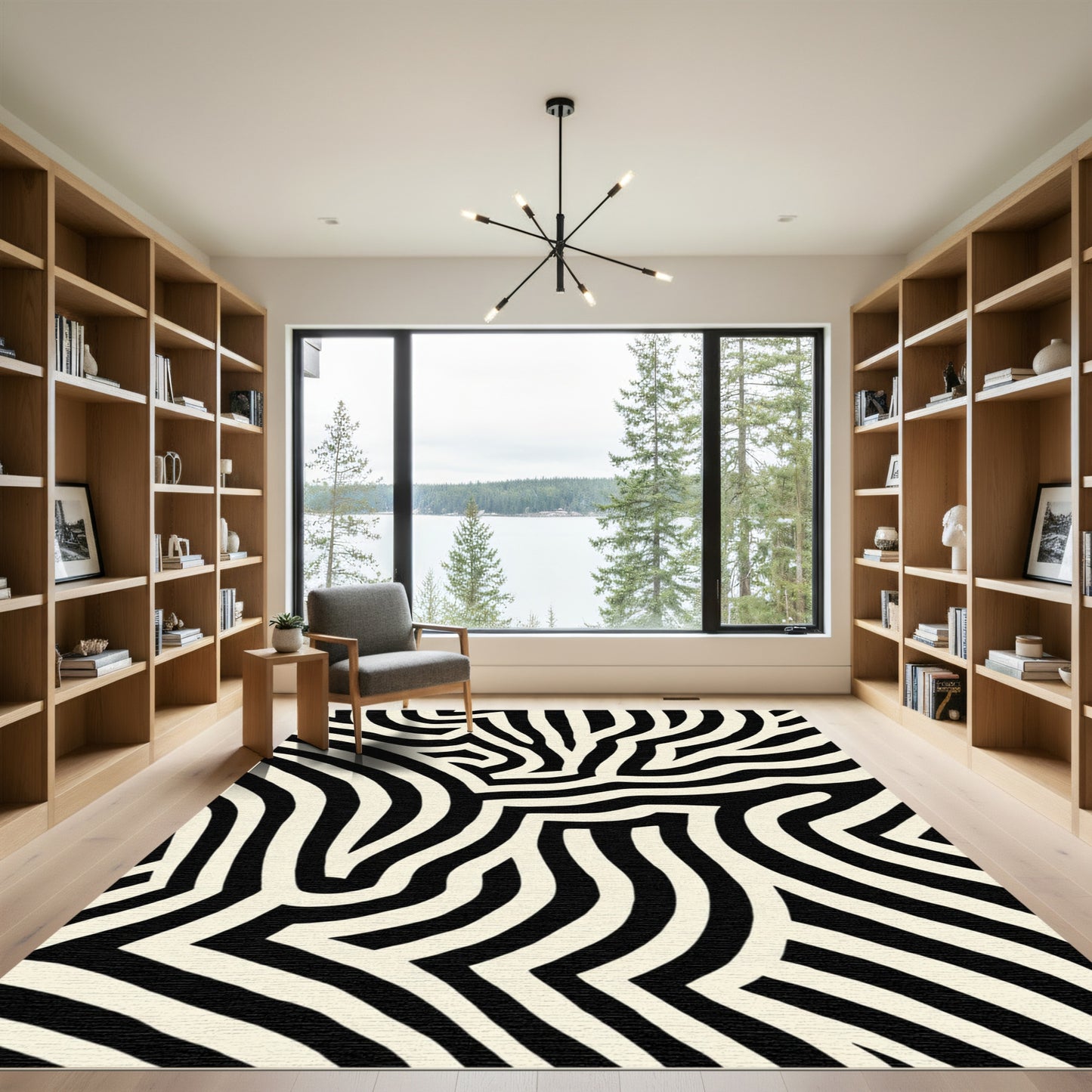 Bold Black Cream Abstract Stripes Rug