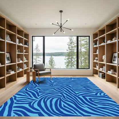 Bold Blue Abstract Zebra Stripe Rug