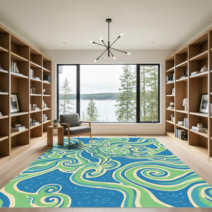 Aqua Sky Blue Green Turtle Swirl Rug