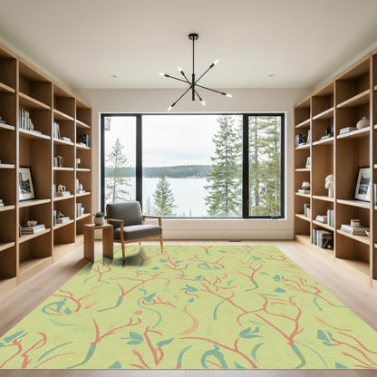 Coral Blue Leafy Vine Whimsical Rug