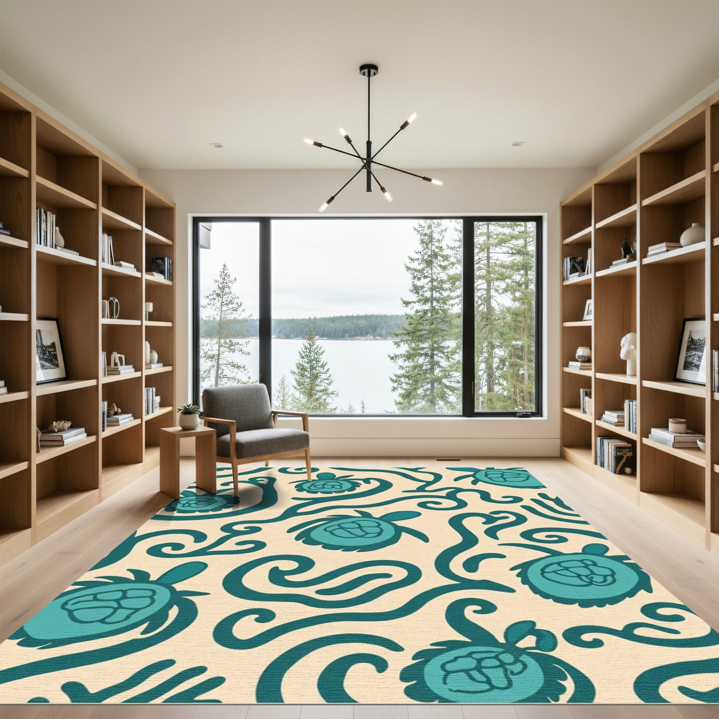 Teal Turtle Swirl Arrangement Rug