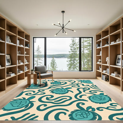 Teal Turtle Swirl Arrangement Rug